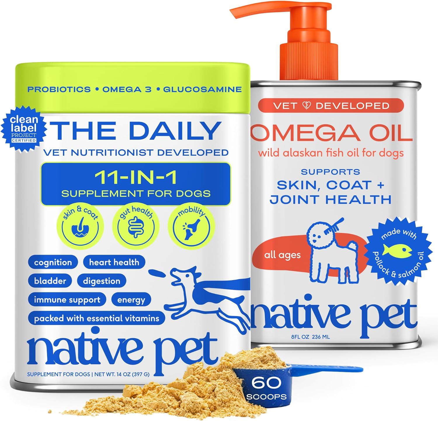 Native Pet Daily Wellness Bundle – Dog Vitamins and Supplements & Omega 3 Fish Oil Wild Alaskan