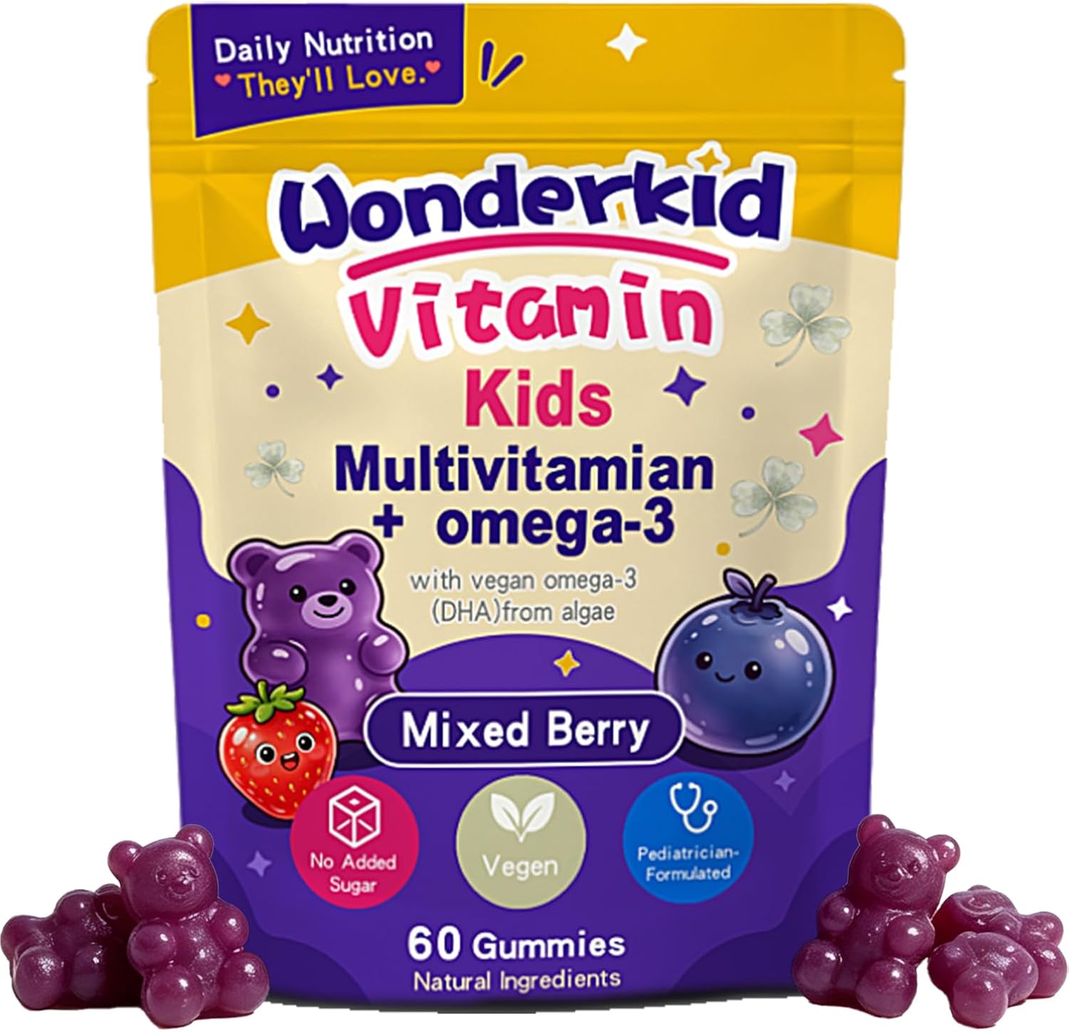Wonderkid Multivitamin Omega 3,Childrens Vitamins – Kids Multivitamin +Omega-3-60 Gummy