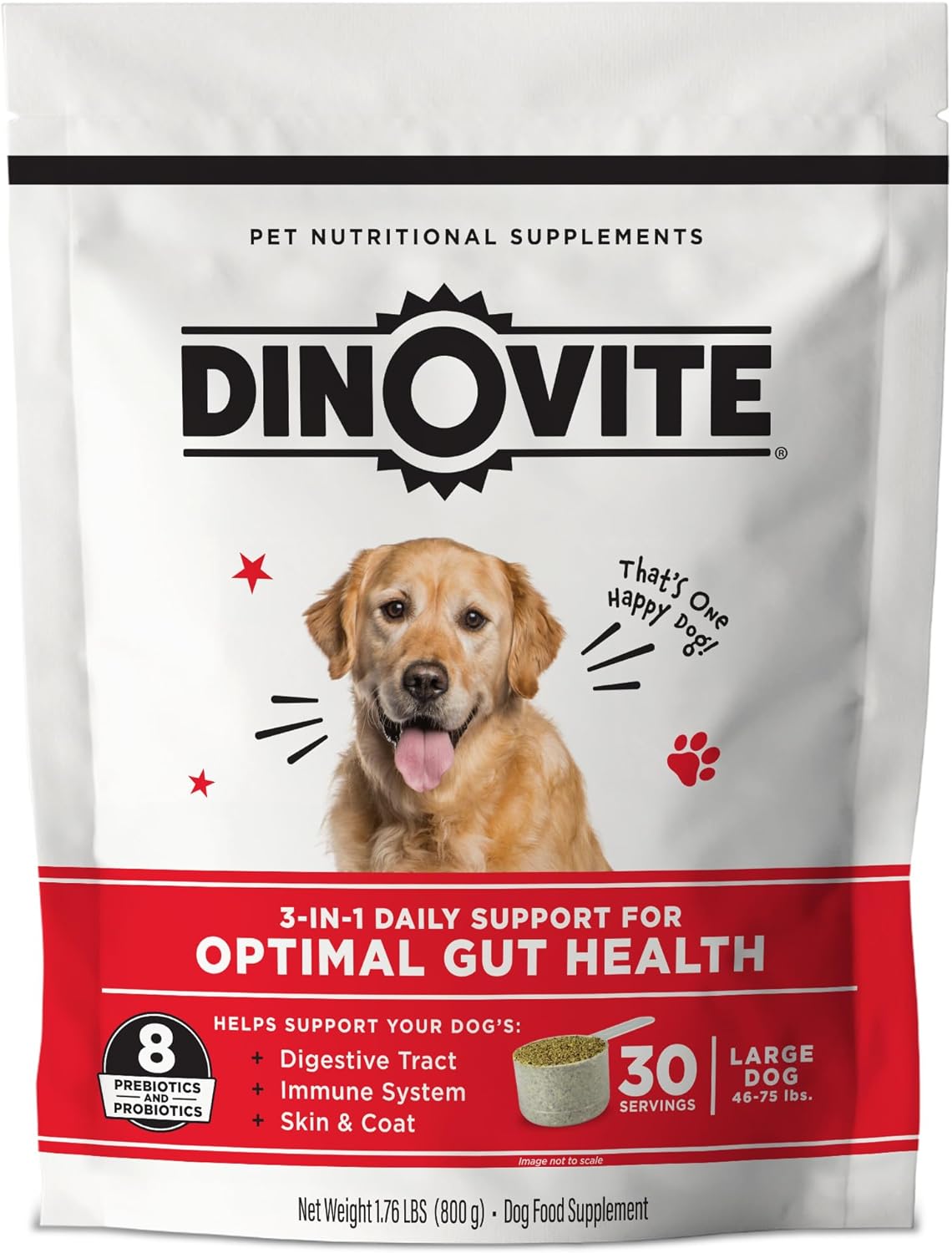 Dinovite Probiotics for Large Dogs, Probiotic Food Topper, 30 Servings