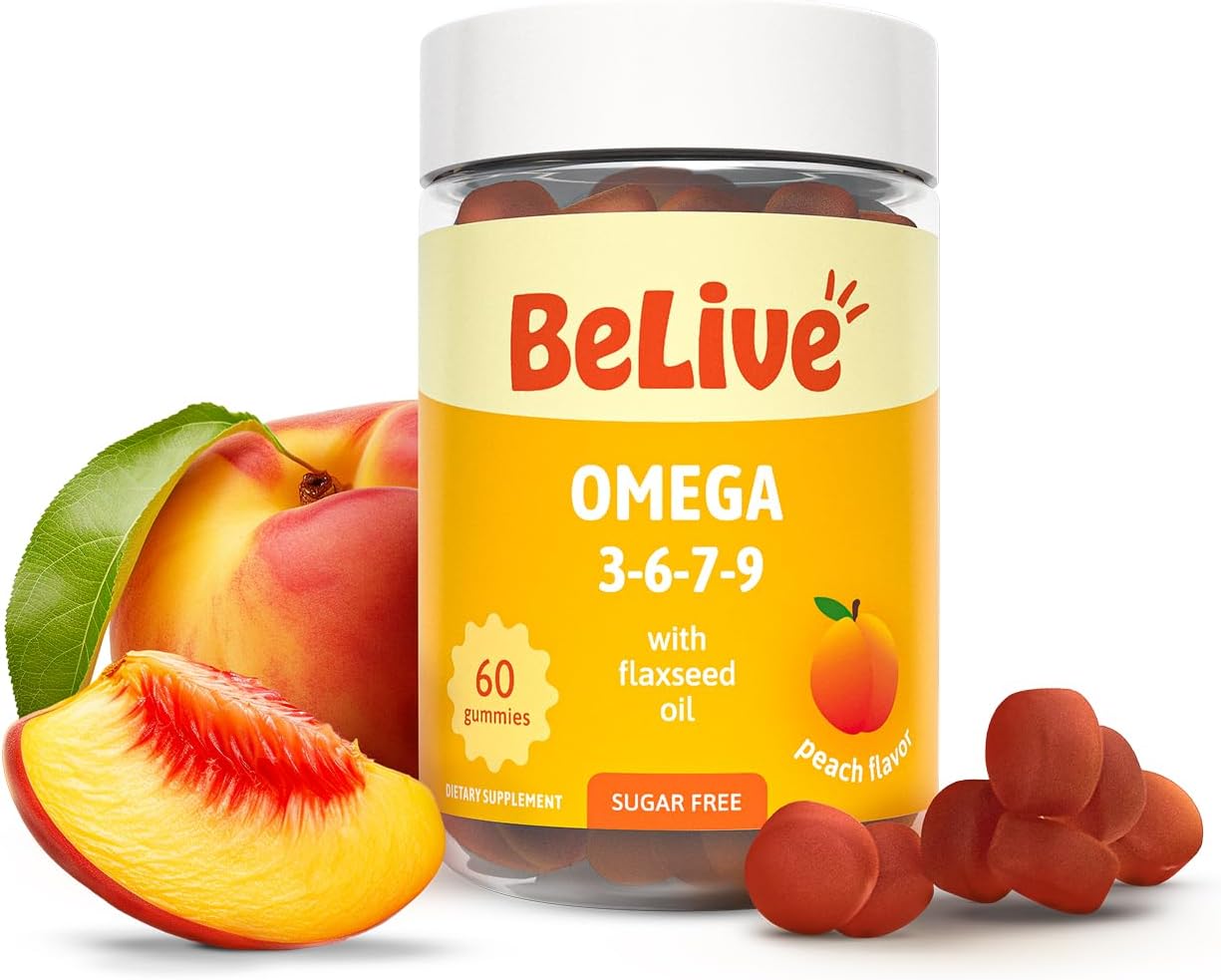 BeLive Omega 3 6 7 & 9 Gummies for Healthy Heart and Brain, Zero Sugar