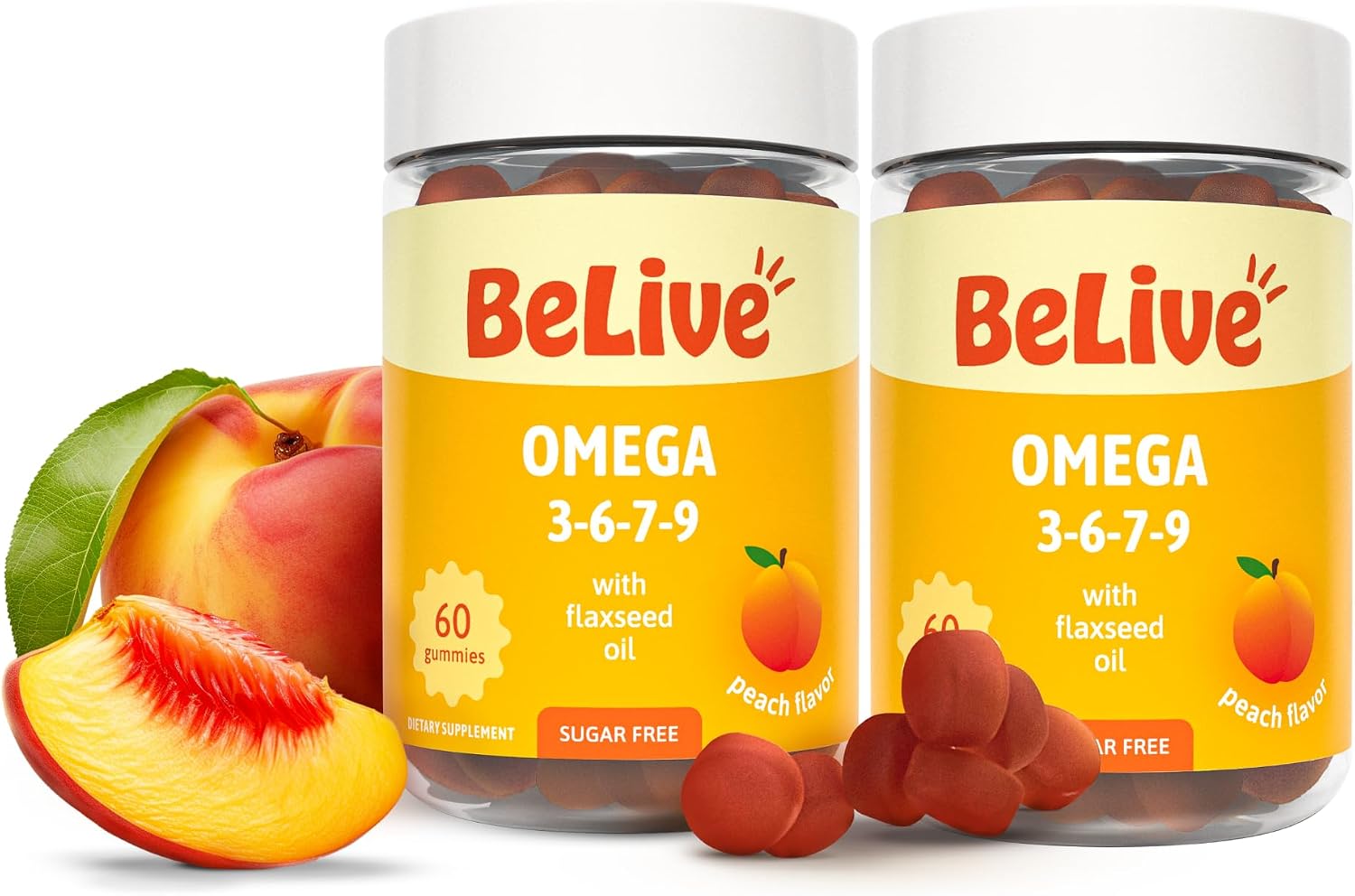 BeLive Omega 3 6 7 & 9 Gummies for Healthy Heart and Brain, Zero Sugar