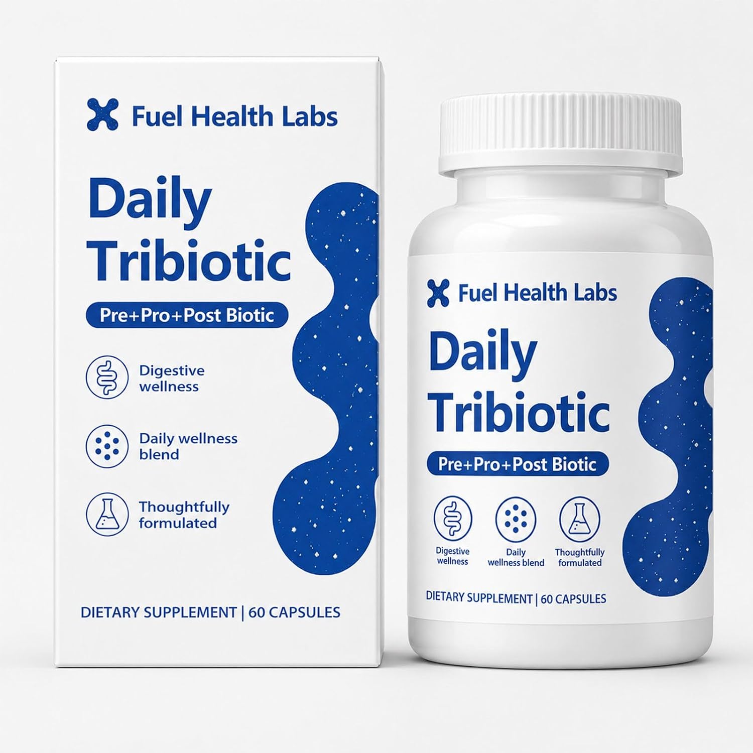 Daily Tribiotic, Triple Biotic Supplement,Prebiotic, Probiotic & Postbiotic，60 Capsules