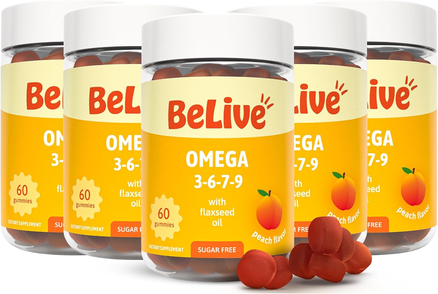 BeLive Omega 3 6 7 & 9 Gummies for Healthy Heart and Brain, Zero Sugar