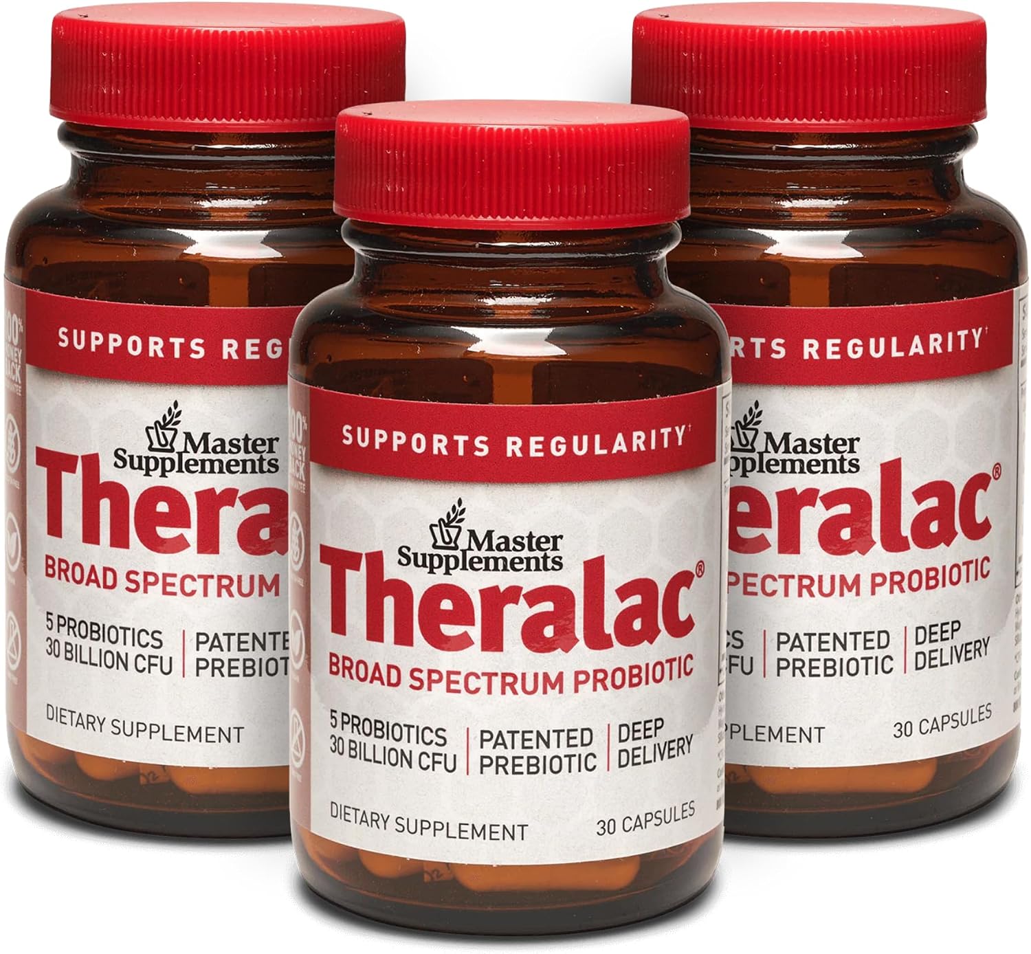 Master Supplements Theralac – 30 Capsules, Pack of 3 – Multi-Strain Probiotic for Optimal