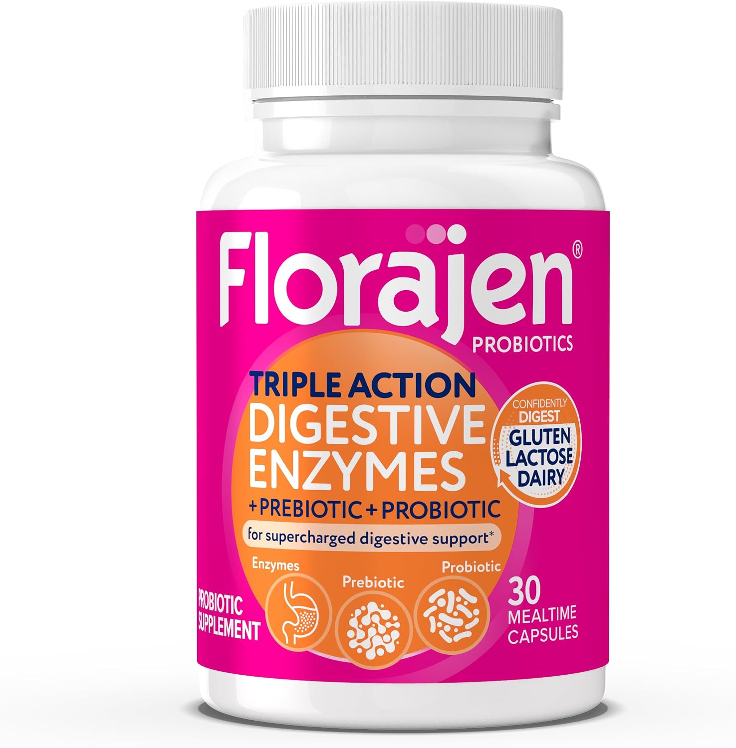 Florajen Digestive Enzymes with Probiotics & Prebiotics, 30 Capsules