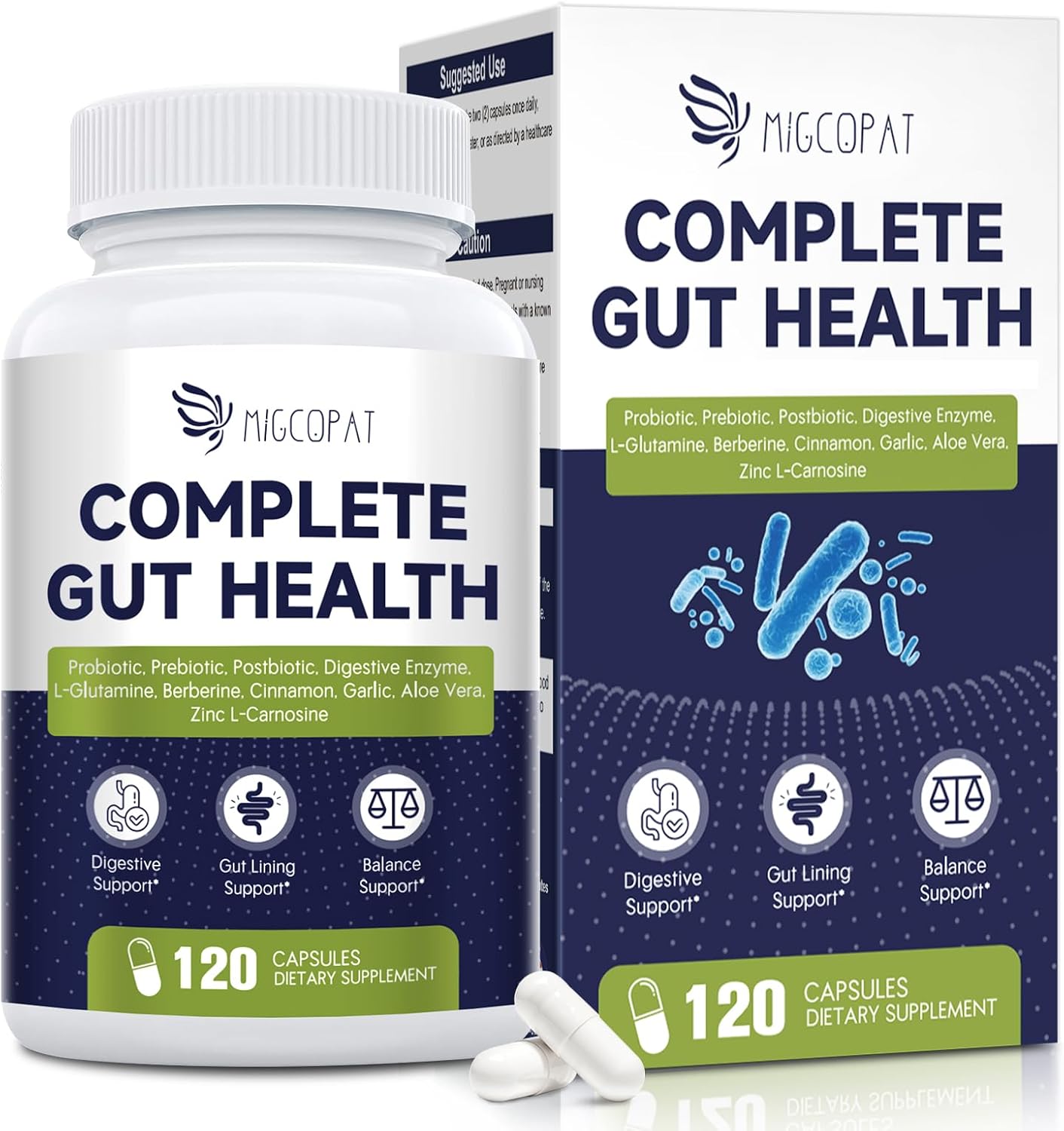Migcopat Probiotic Prebiotic, Postbiotic & Digestive Enzymes for Digestive Health, 80 Billion CFU