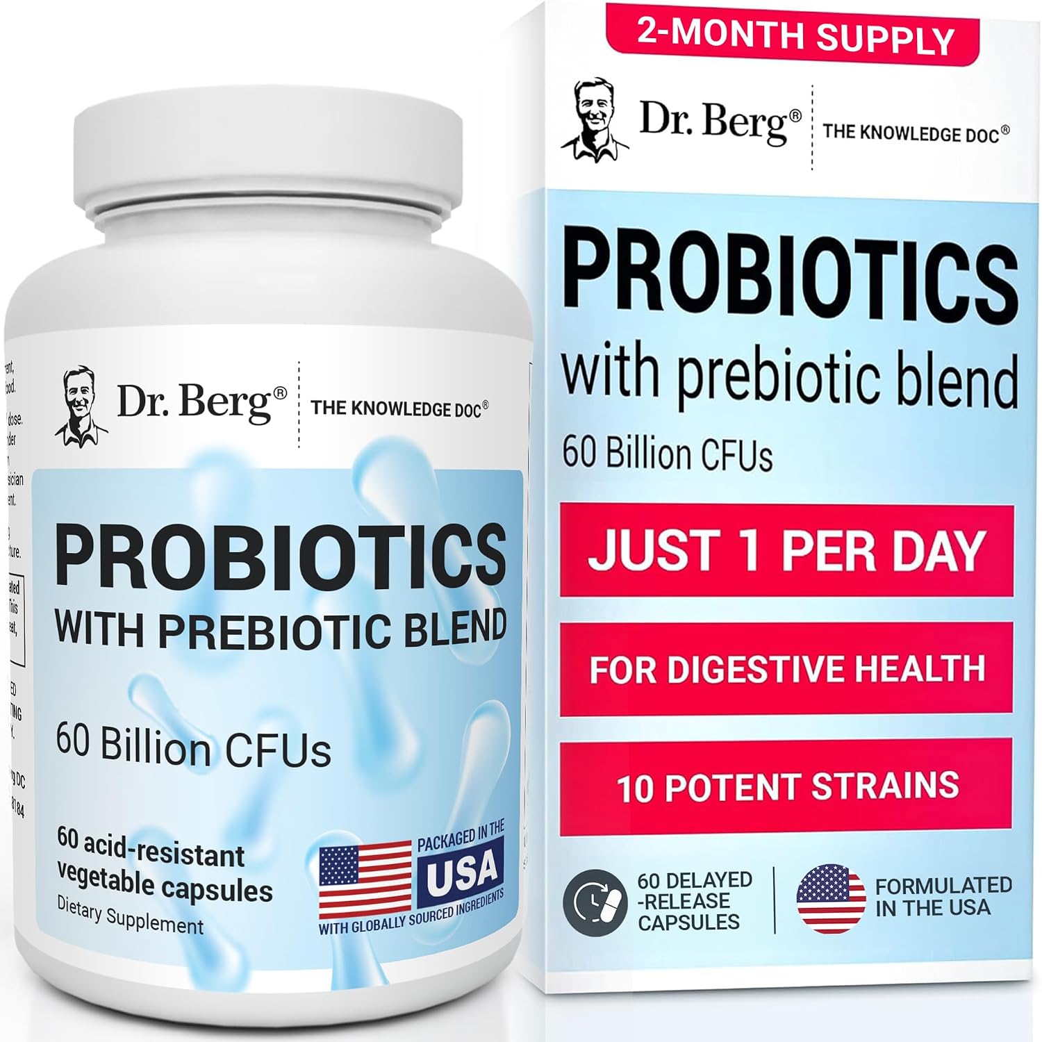 Dr. Berg Probiotic Supplement (60 Billion CFUs) – Helps Ease Occasional Constipation, Diarrhea,