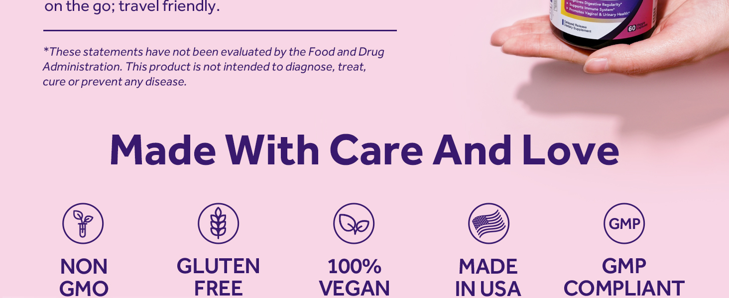 Doctor's Recipes Women's Probiotics is made in USA, non-gmo, gluten free, vegan.