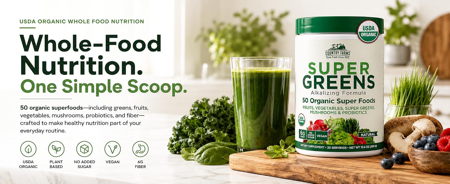 Country Farms super greens natural 2 pack fruits vegetables super greens mushrooms probiotics