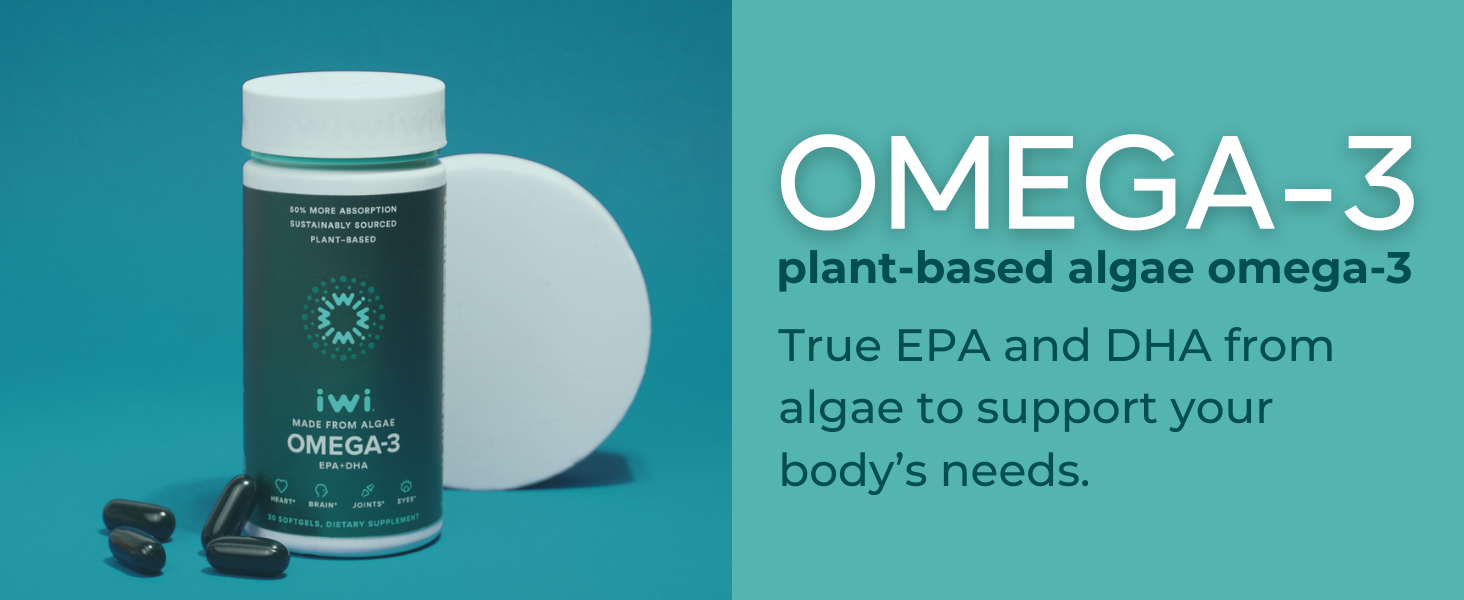 Omega-3, Plant based Algae Omega 3 to support your body's needs.