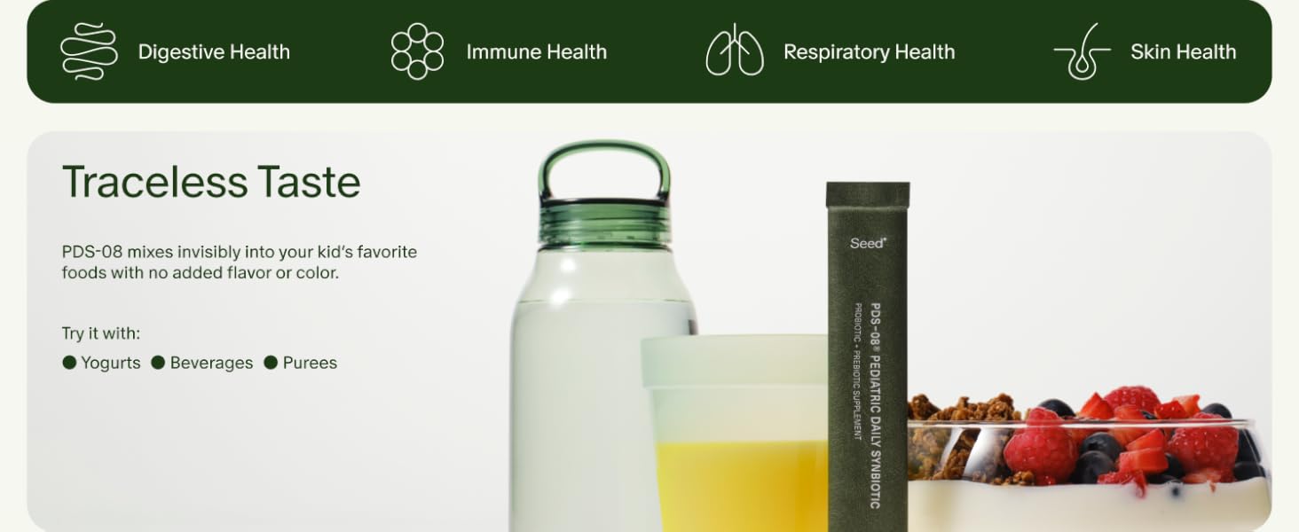Prebiotic powder mixes easily into yogurt drinks or purees with no taste or added color