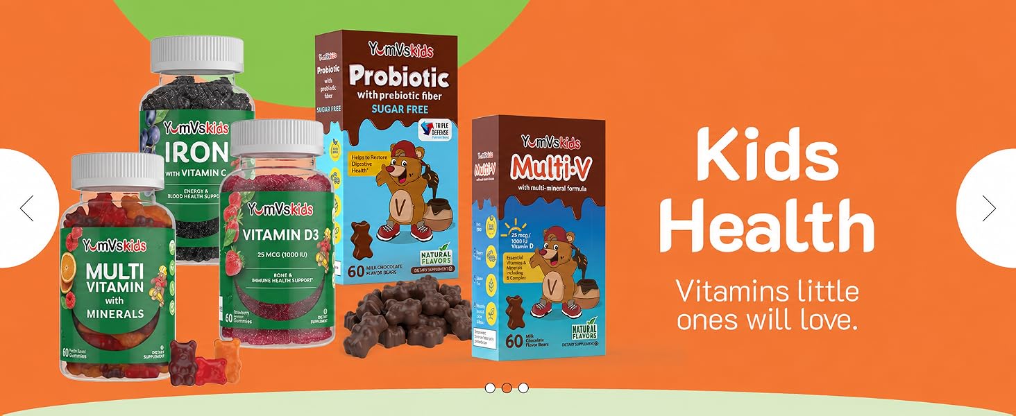 kids vitamins, probiotic gummies, multivitamin, iron, vitamin D3, chocolate bear supplements