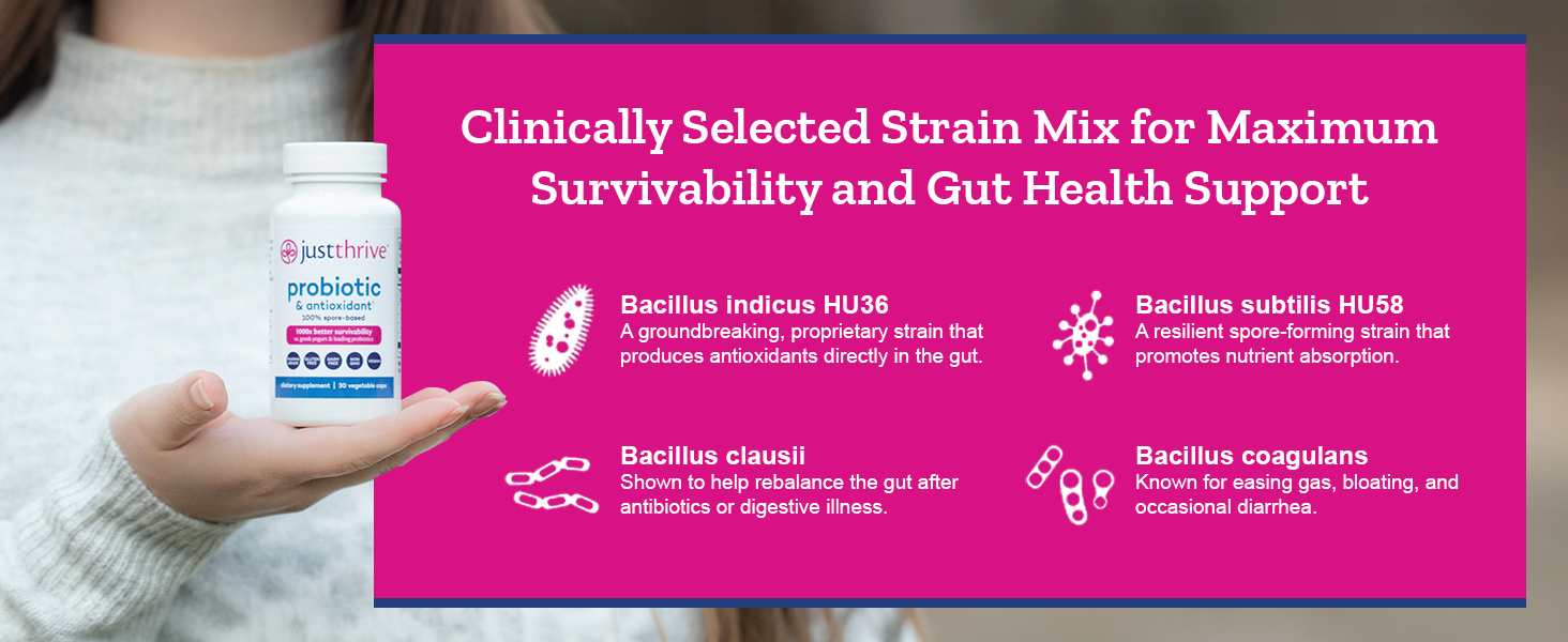 Just Thrive Health Supplements Probiotics Antioxidant Spore-based formula digestive relief
