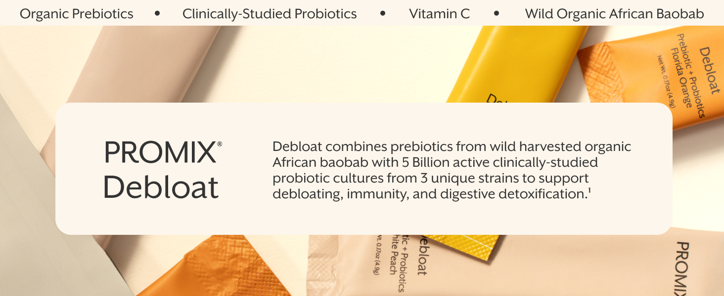 Promix Debloat powder probiotic and prebiotic for women mango drink mix gut issues electrolytes