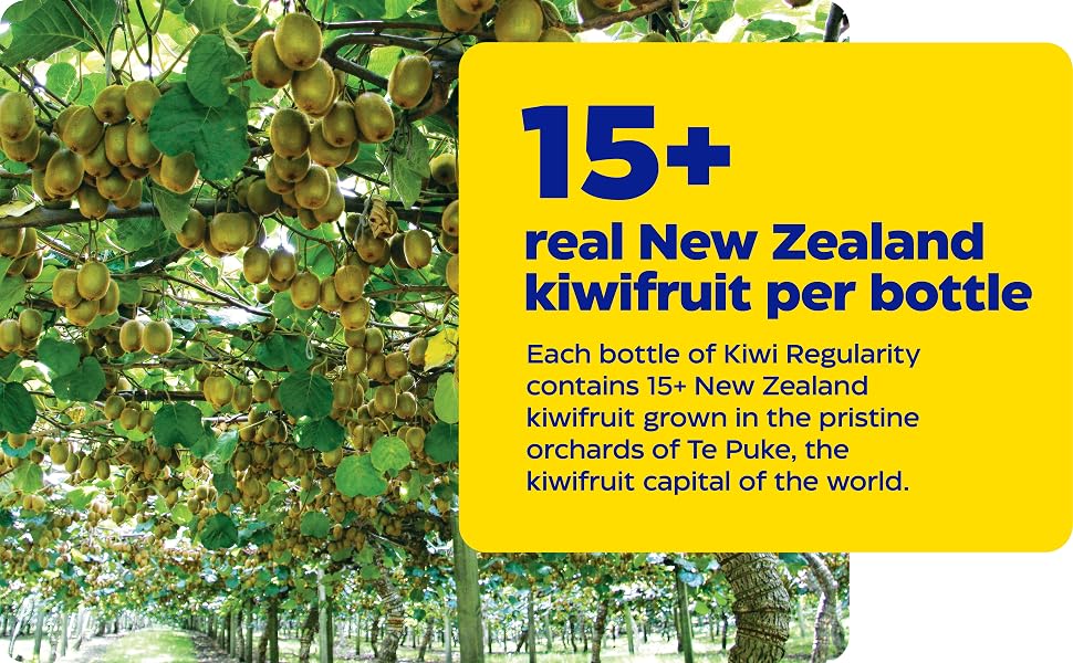 15+ real New Zealand kiwifruit per bottle, grown in Te Puke, the kiwifruit capital of the world.