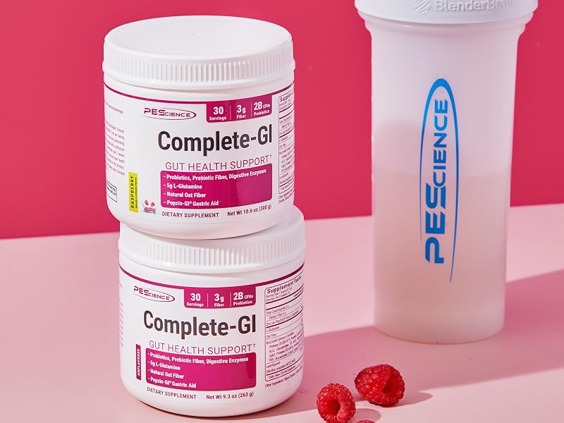 complete gi pescience with shaker cup raspberries digestive enzymes probiotics