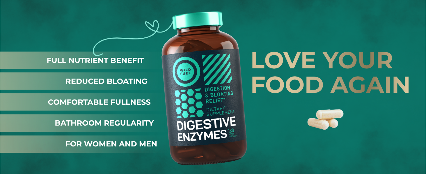 Wild Fuel Digestive Enzymes with Probiotics Prebiotics for Gut Health, Bloating &amp;amp; Digestion 180 Caps