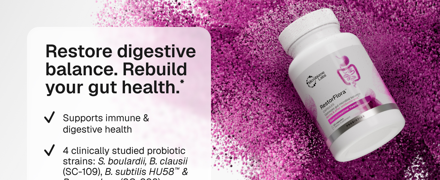 Restorflora Probiotics for Digestive Health - Gut Health Supplements with Dual Action Probiotics
