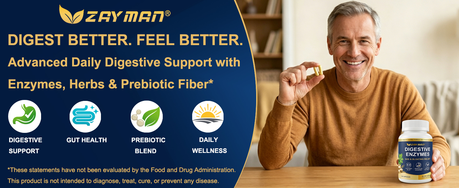 ZAYMAN Advanced daily digestive support supplement with digestive enzymes