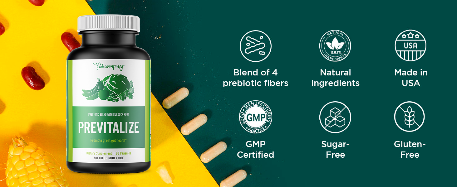 BB Company Previtalize features natural prebiotic fiber blend gluten free GMP certified Made in USA